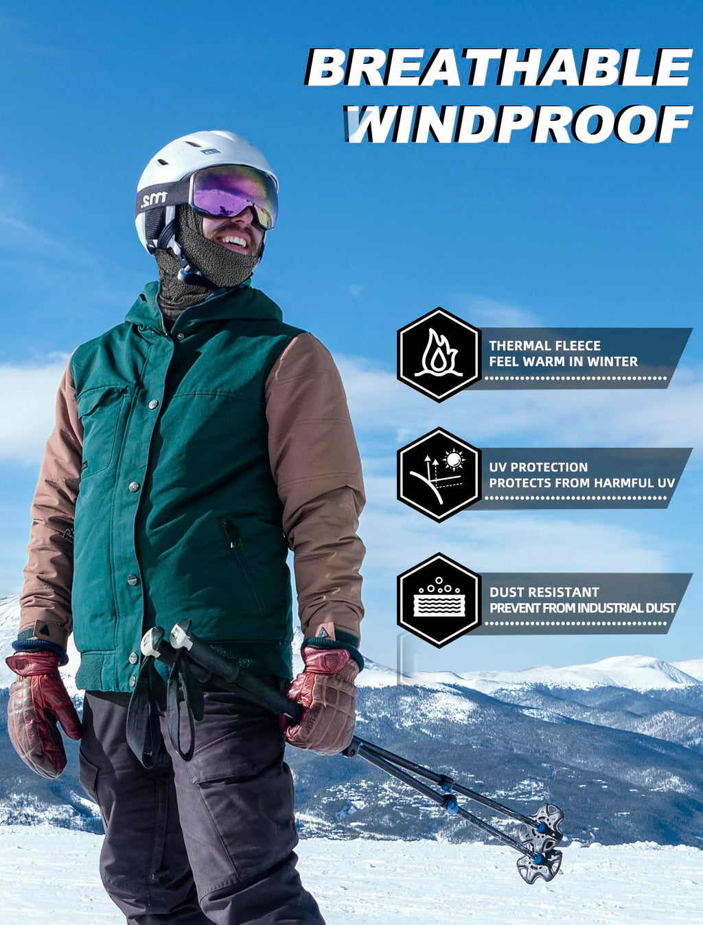 ROCKBROS Winter Windproof Thermal Fleece Balaclava Ski Mask for Men Women