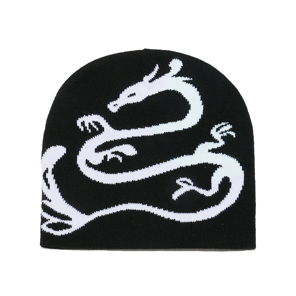 Men's Dragon Knit Beanie: Warm Wool Blend Winter Hat
