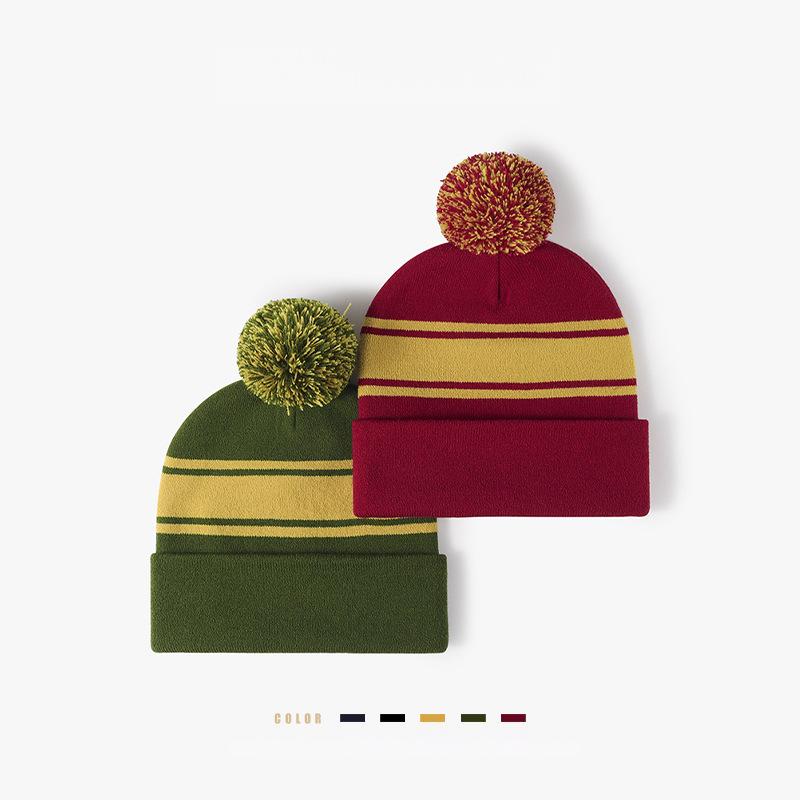 Preppy Tie-Dye Knit Beanie with Pom Pom - Ear Warmers for Autumn & Winter Outdoor Wear