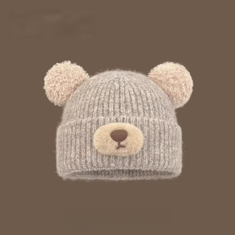 Women's Autumn Winter Knit Beanie with Bear Ears - Fleece Lined, Warm Close-Fit for Cold Days