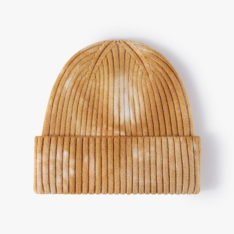 Tie-Dye Knit Beanie for Autumn & Winter – Wide Brim, Ear Warmers, Windproof for Outdoor & Gatherings