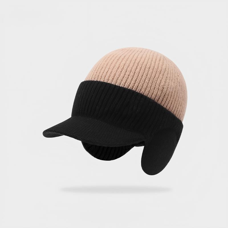 Men's Colorblock Beanie Winter Ear Flap Hat - Thermal Thickened Fleece Lined Skull Cap