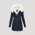 Ladies Warm Parka Coat with Faux Fur Hood and Waist Belt