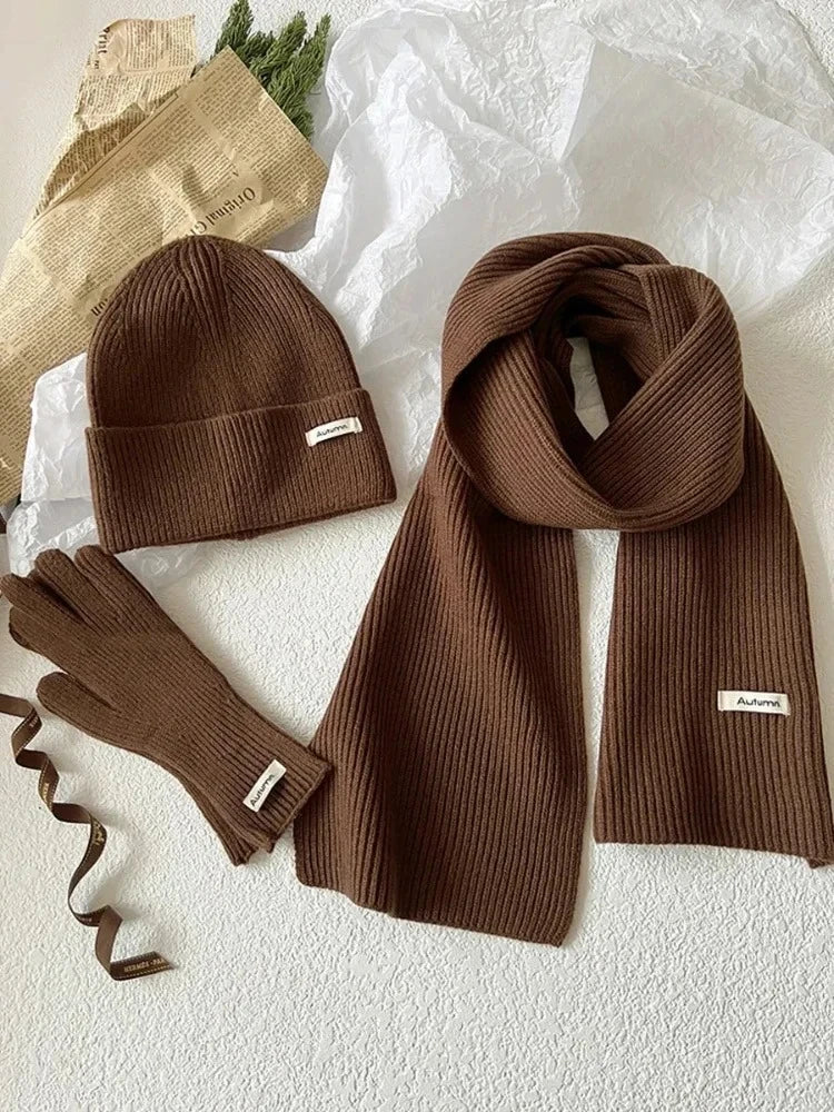 Warm Knitted Winter Set, Scarf, Hat and Gloves