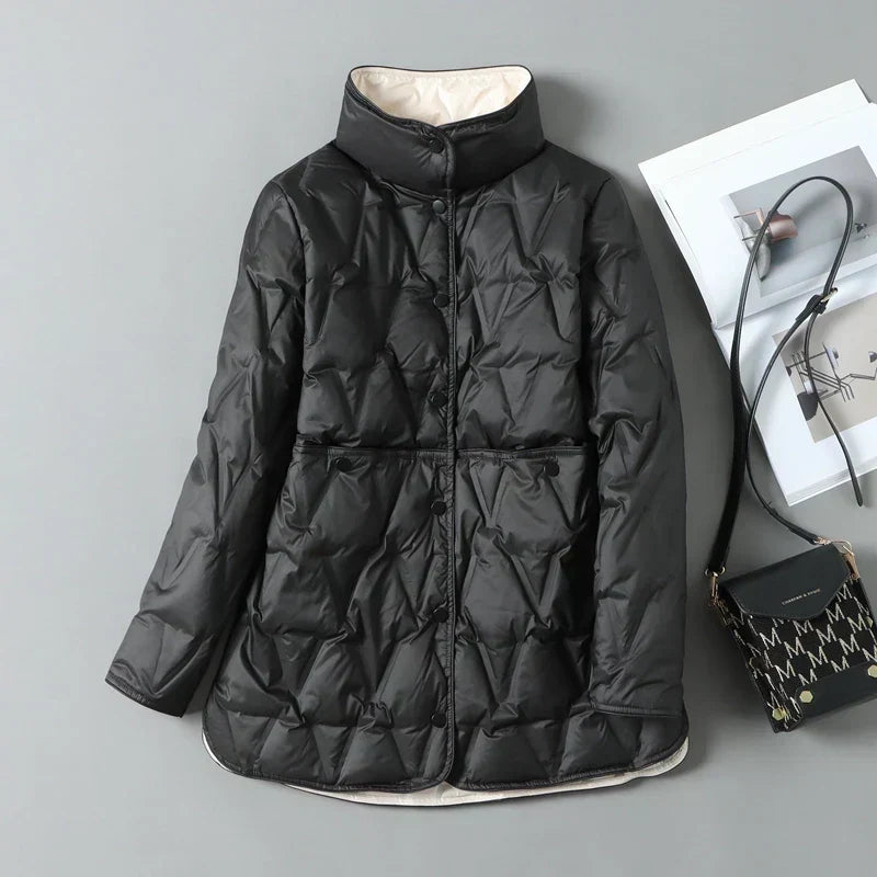 Warm Padded Down Coat with Button Pockets