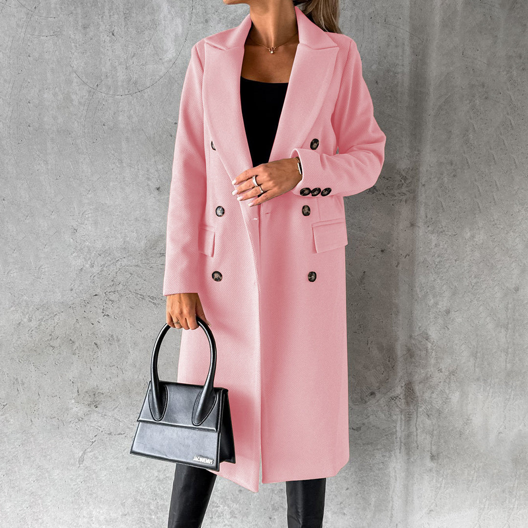 Warm Double-Breasted Wool Long Coat