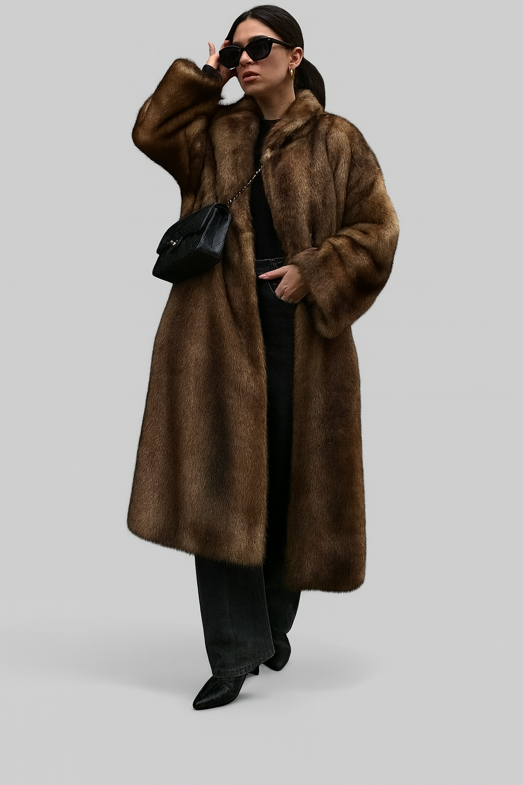 Luxurious Black Faux Fur Winter Parka Coat