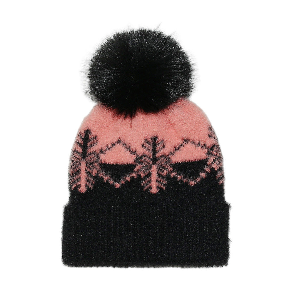 Cozy Faux Fur Snowflake Knit Beanie