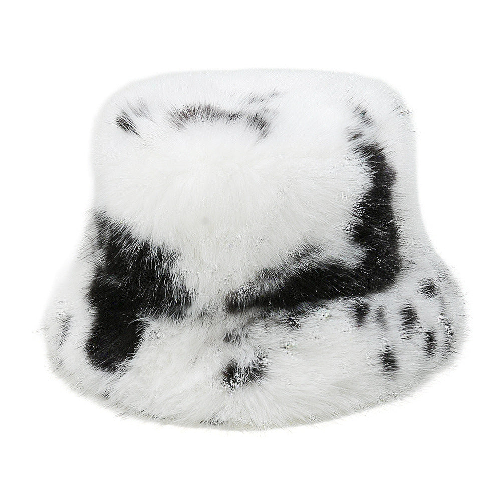 Cozy Cow Print Faux Fur Fisherman Hat