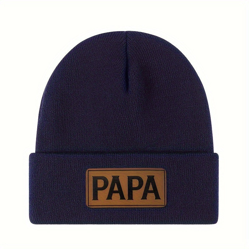 PAPA Logo Knit Beanie: Warm Wool-Look Winter Hat