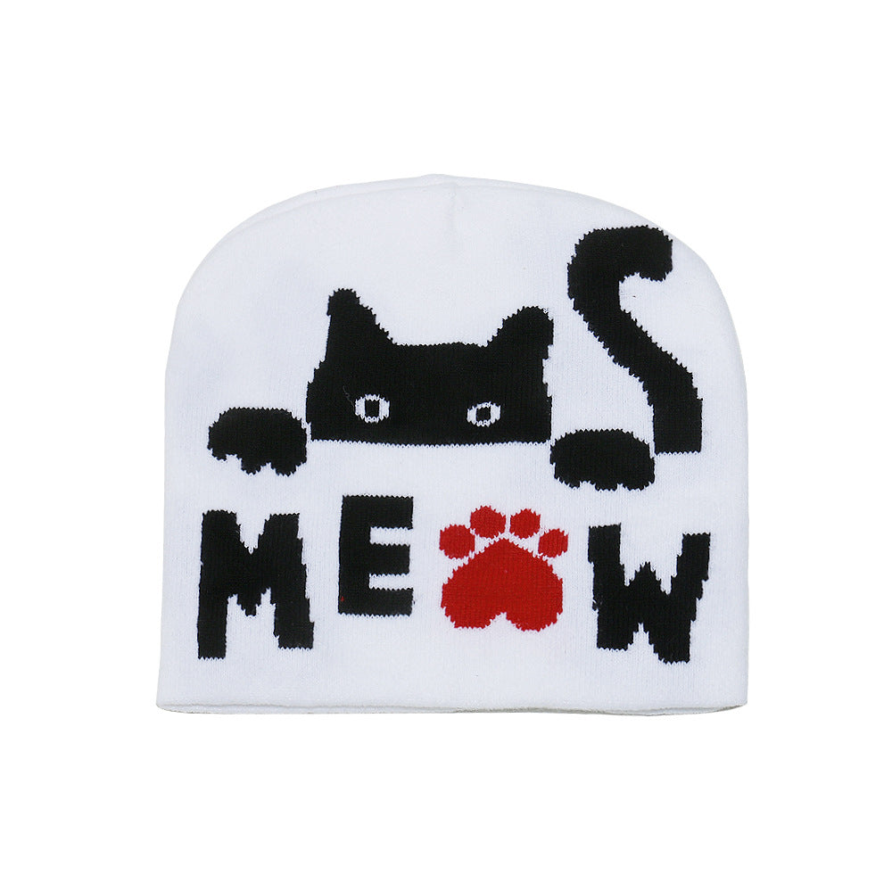 Cute Cat Jacquard Knit Beanie - Cozy Winter Hat