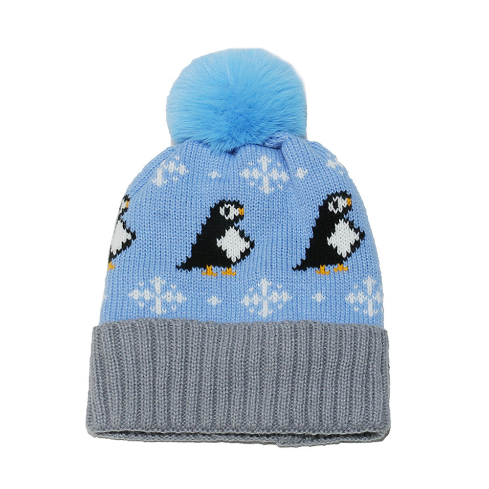 Cute Penguin Knit Hat - Warm Fleece Lined Winter Beanie