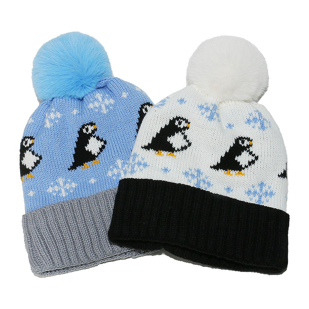 Cute Penguin Knit Hat - Warm Fleece Lined Winter Beanie