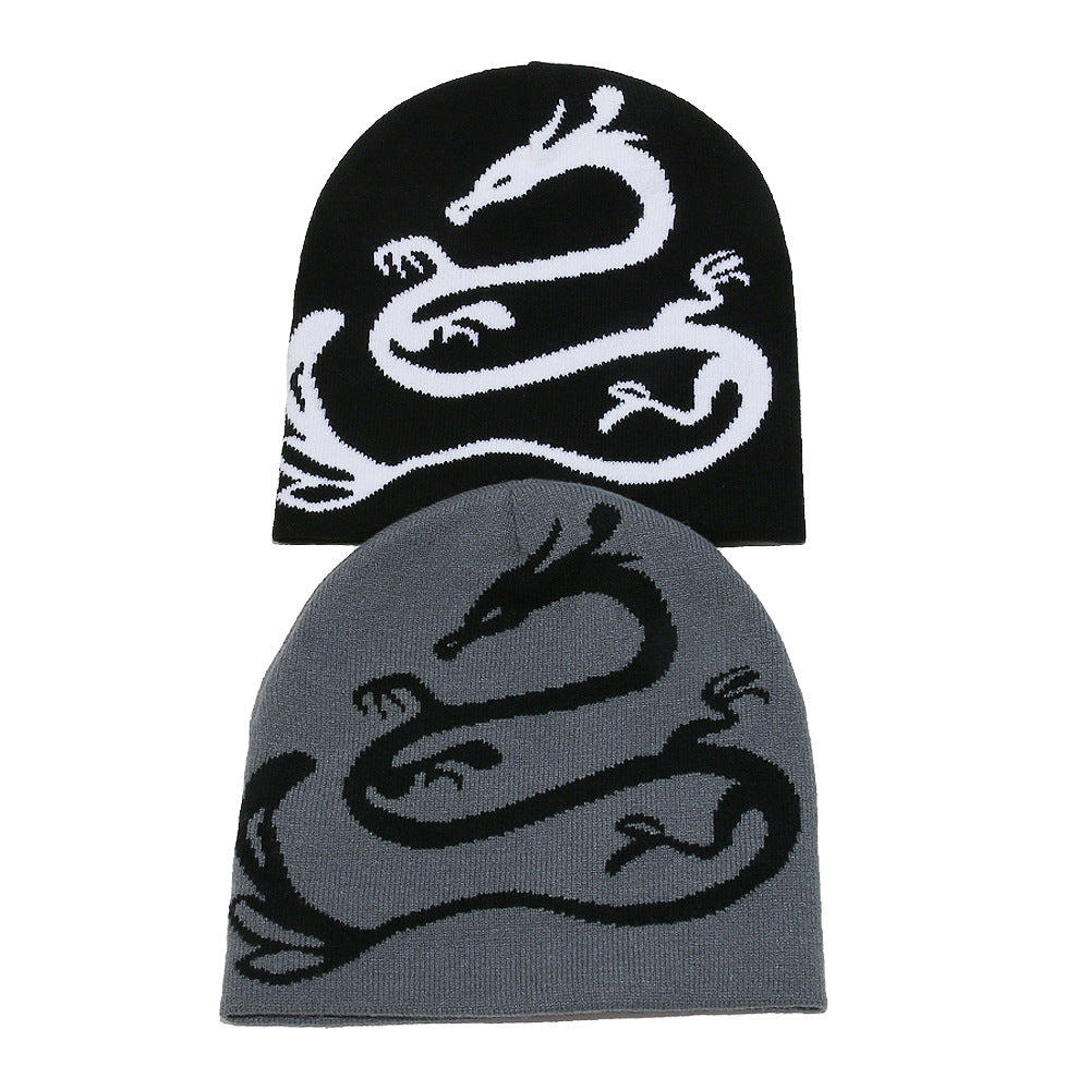 Men's Dragon Knit Beanie: Warm Wool Blend Winter Hat