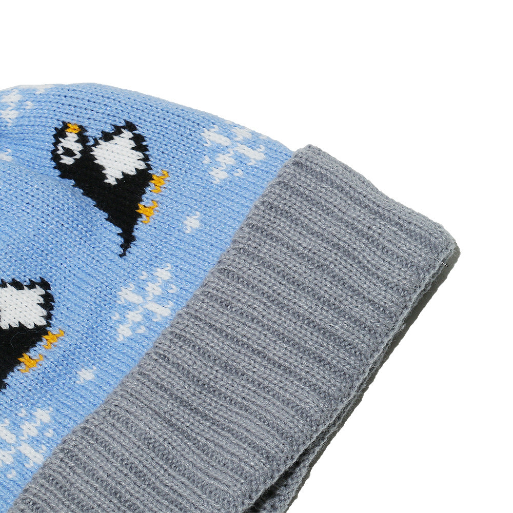 Cute Penguin Knit Hat - Warm Fleece Lined Winter Beanie