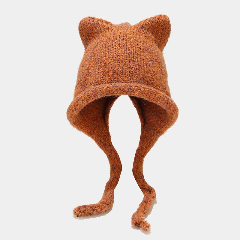 Cat Ear Knit Beanie – Wool Blend Winter Hat