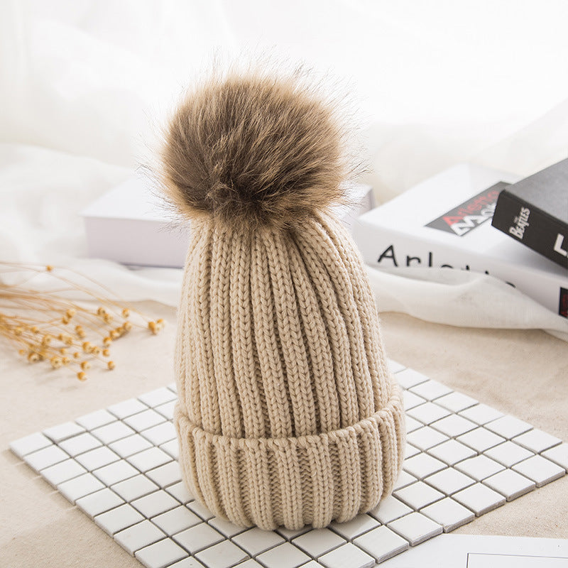 Cozy Knit Beanie with Faux Fur Pom - Korean Style Warm Hat