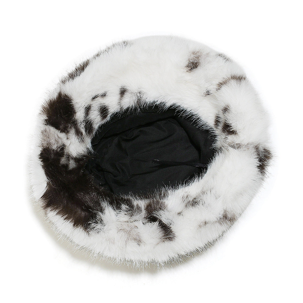 Cozy Cow Print Faux Fur Fisherman Hat
