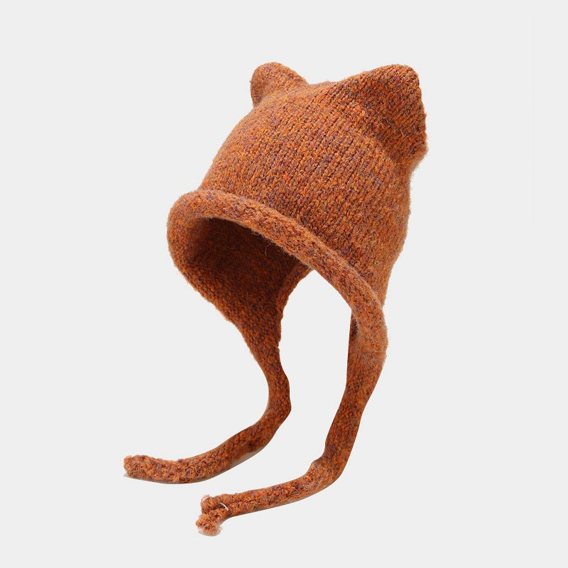 Cat Ear Knit Beanie – Wool Blend Winter Hat