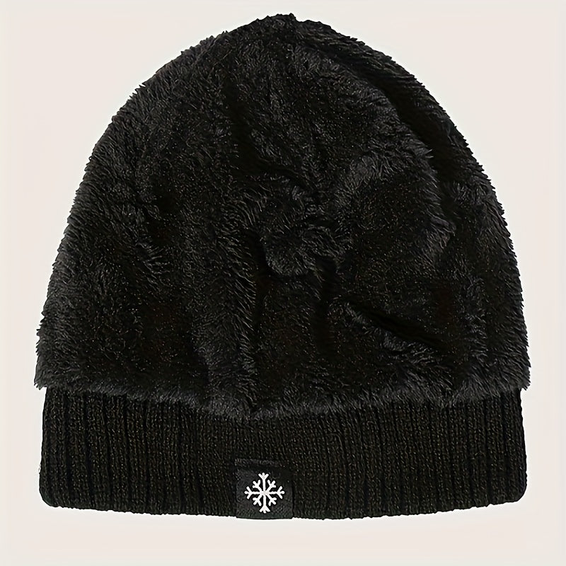 "Pandaize Snowflake Patched Winter Knit Hat: Fleece-lined Windproof Thermal Beanie"