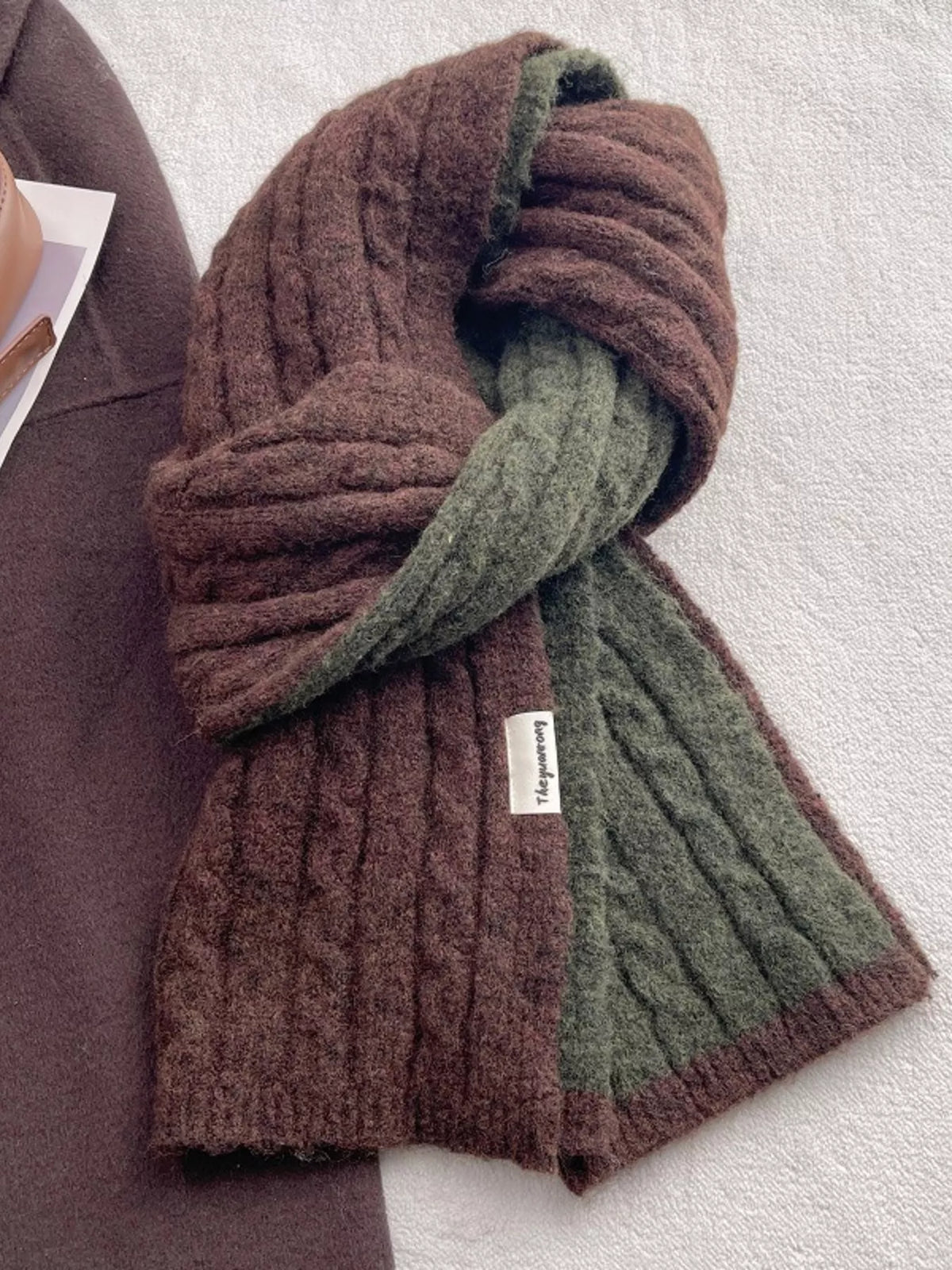 Two Tone Cable Knit Warm Scarf
