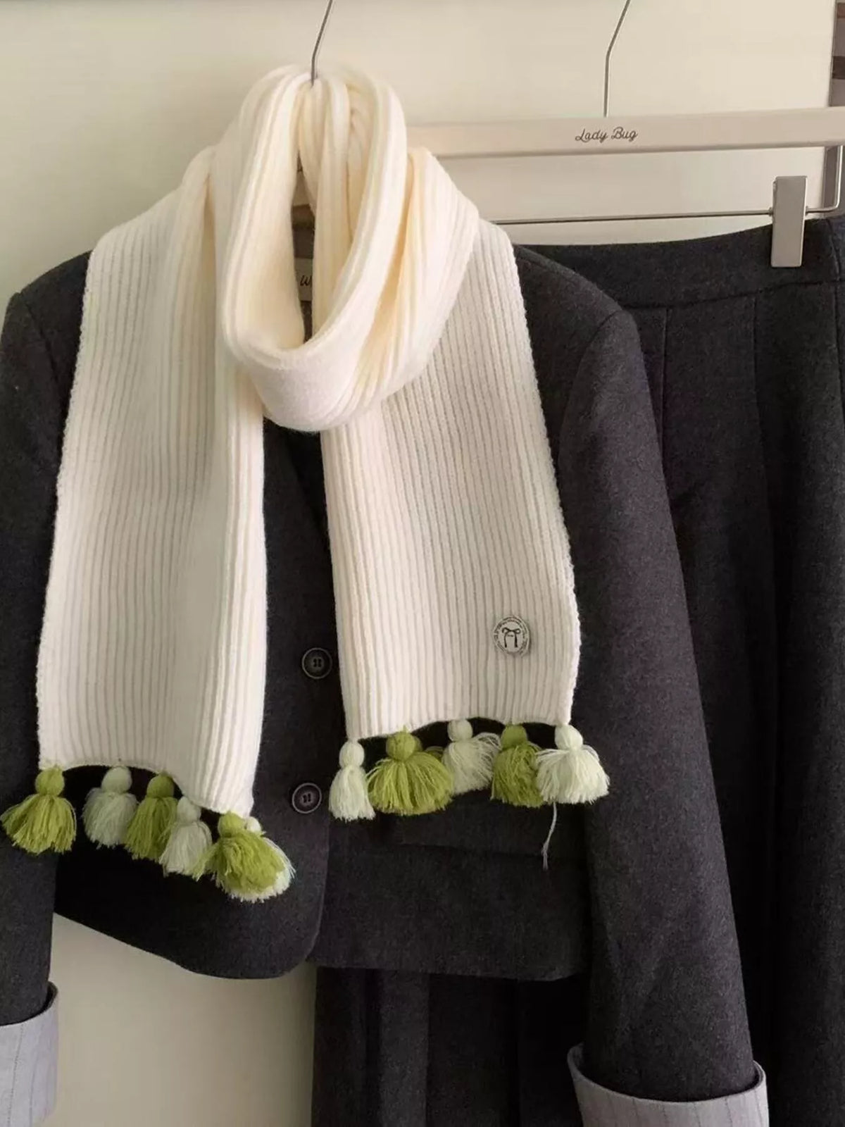Ribbed Knit Tassel Scarf