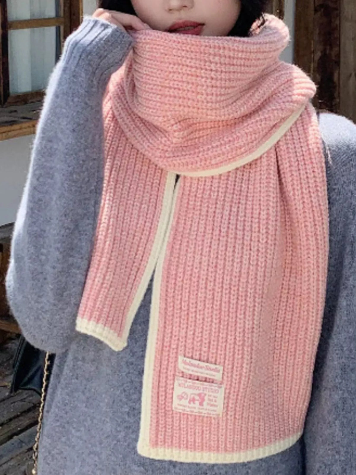 Contrast Trim Knitted Winter Scarf