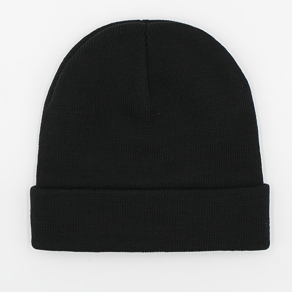 Pandaize Thanks Embroidery Graphic Black Beanie: Stylish, Lightweight Knit Hat for Autumn & Winter