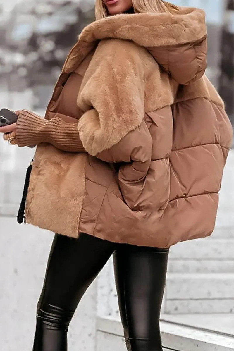 Warm Women's Padded Parka with Hood and Fleece Lining