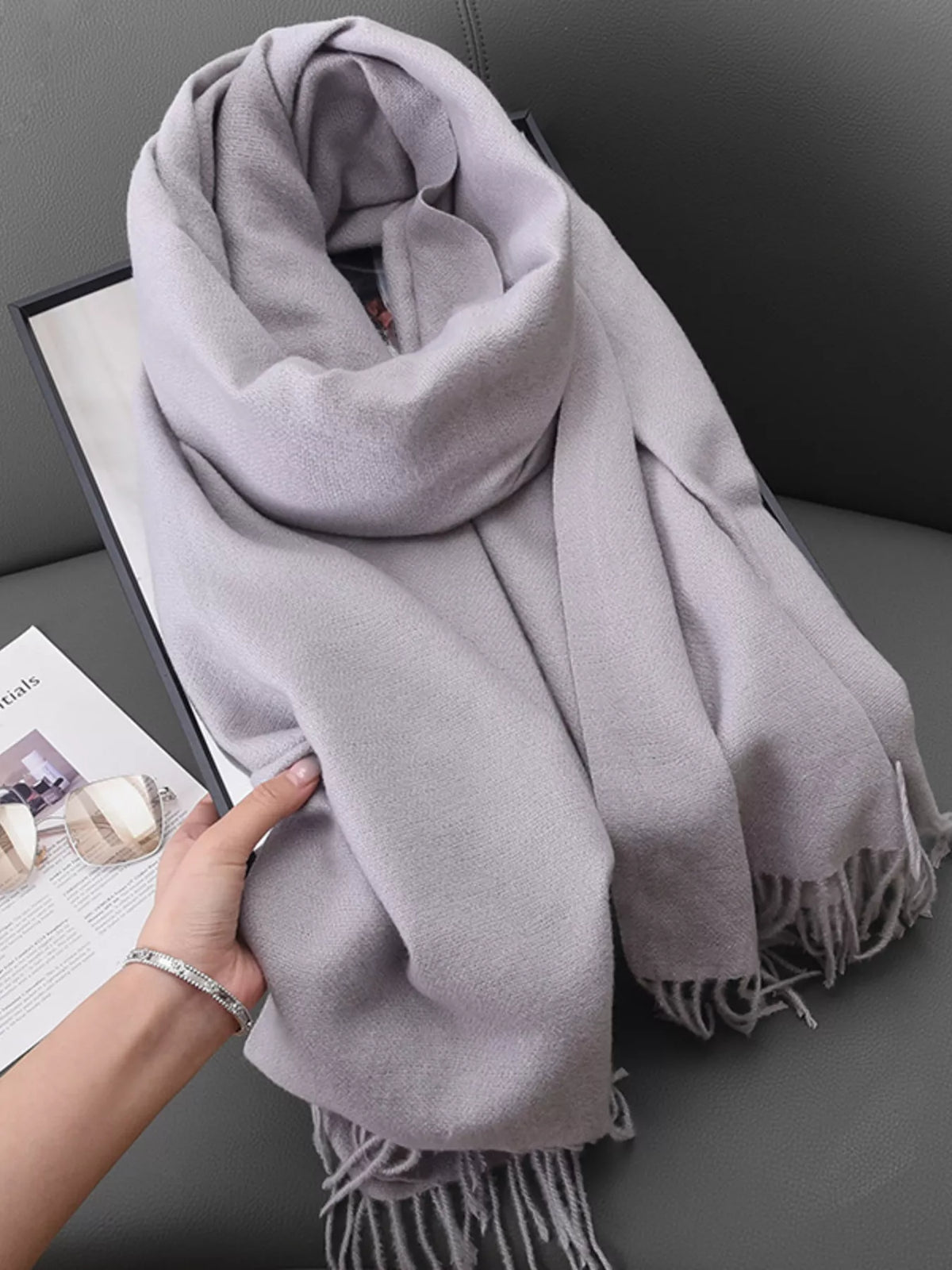 Solid Color Fine Fringe Scarf