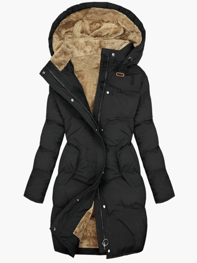 Warm Women's Parka Coat with Faux Fur Hood