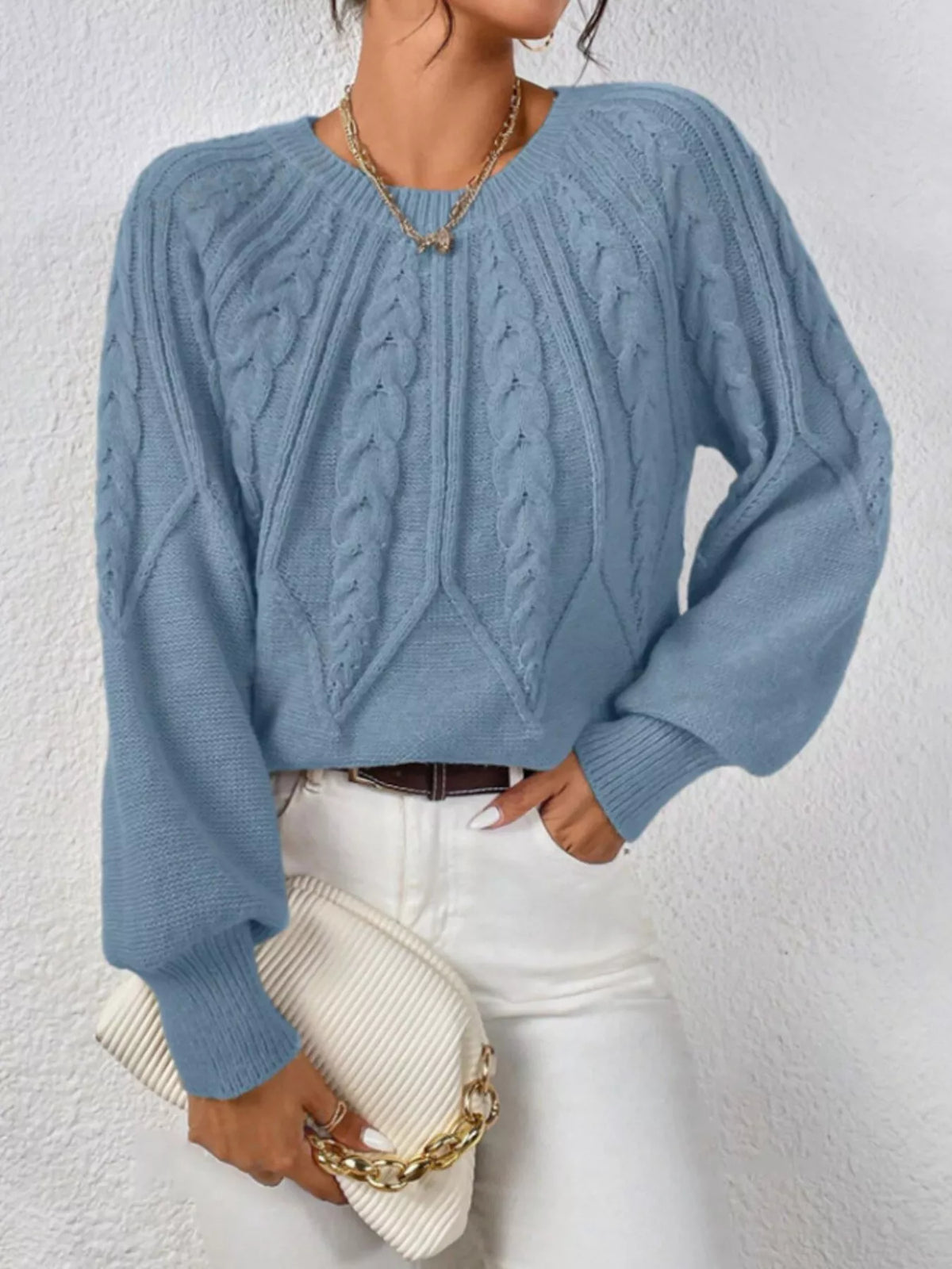 Cable Knit Ribbed Long Sleeve Sweater