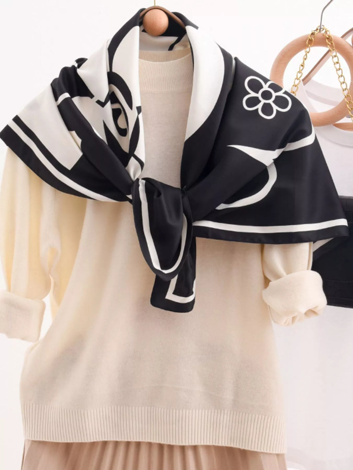 Square Floral Silky Scarf