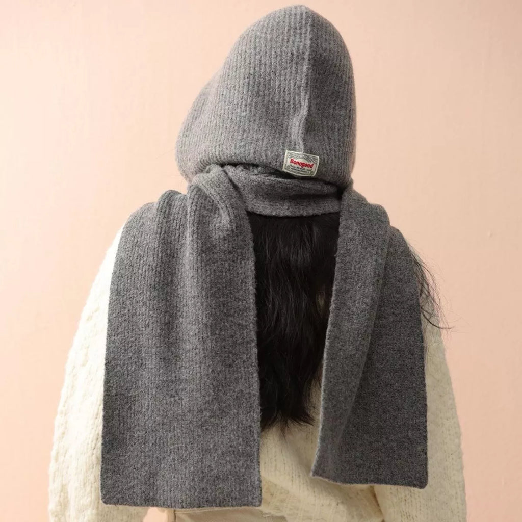 Cozy Knit Tie Hooded Scarf