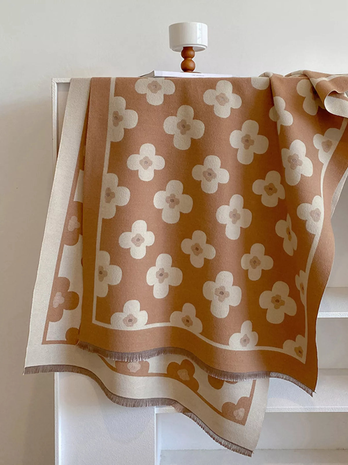 Floral Print Raw Hem Scarf
