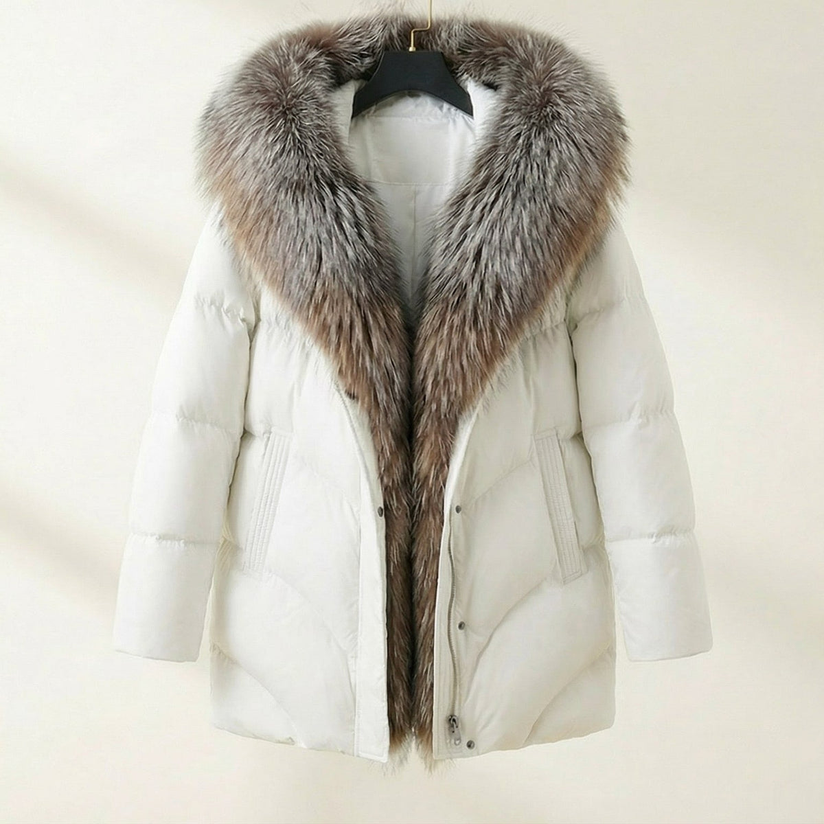 Warm Women's Down Jacket with Faux Fur Hood