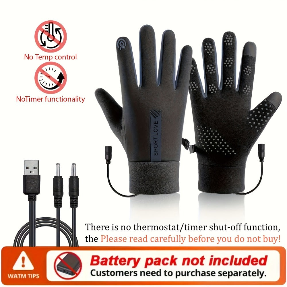 USB Heated Full-Finger Gloves with Three-Level Inline Controller, Wrist Heating Panels and Touchscreen Fingertips