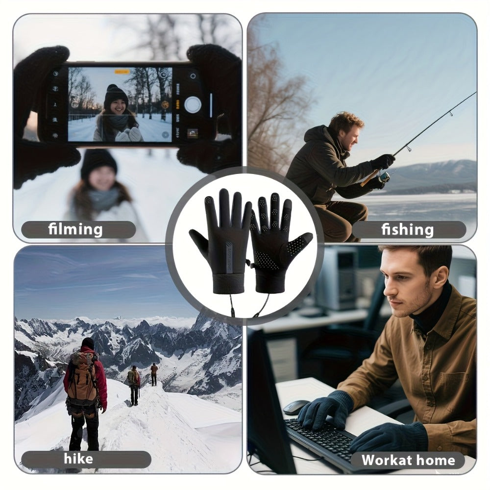 USB Heated Full-Finger Gloves with Three-Level Inline Controller, Wrist Heating Panels and Touchscreen Fingertips