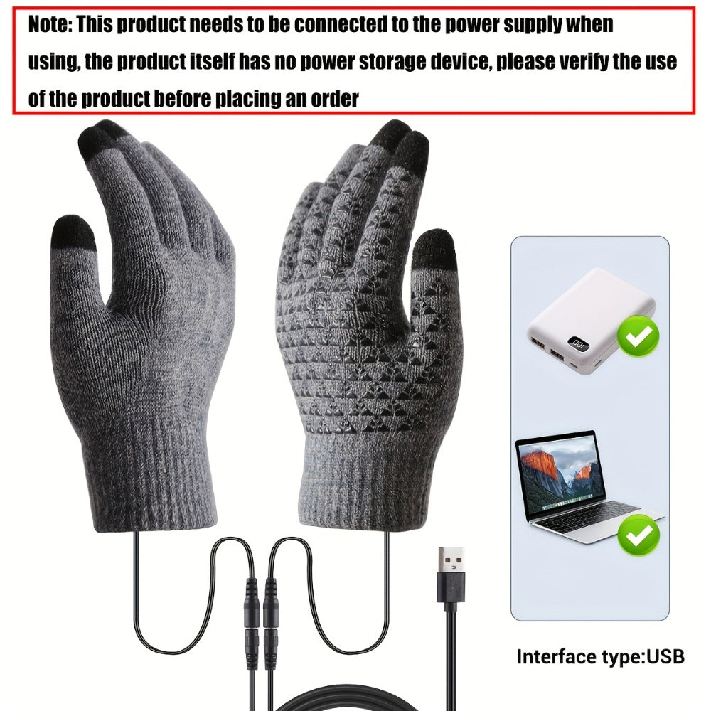 USB-Powered Full-Finger Heated Gloves with Touchscreen Fingertips, Anti-Slip Palms and Black or Gray Pair Options