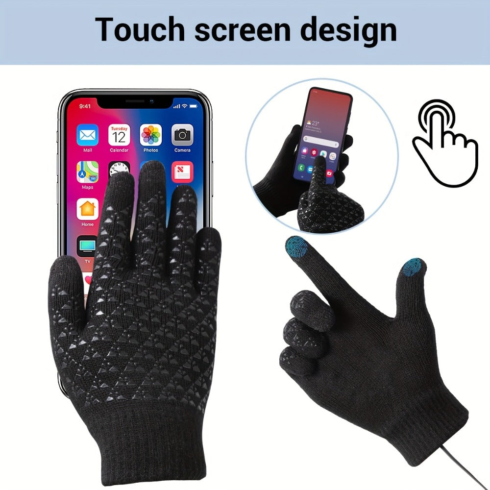 USB-Powered Full-Finger Heated Gloves with Touchscreen Fingertips, Anti-Slip Palms and Black or Gray Pair Options
