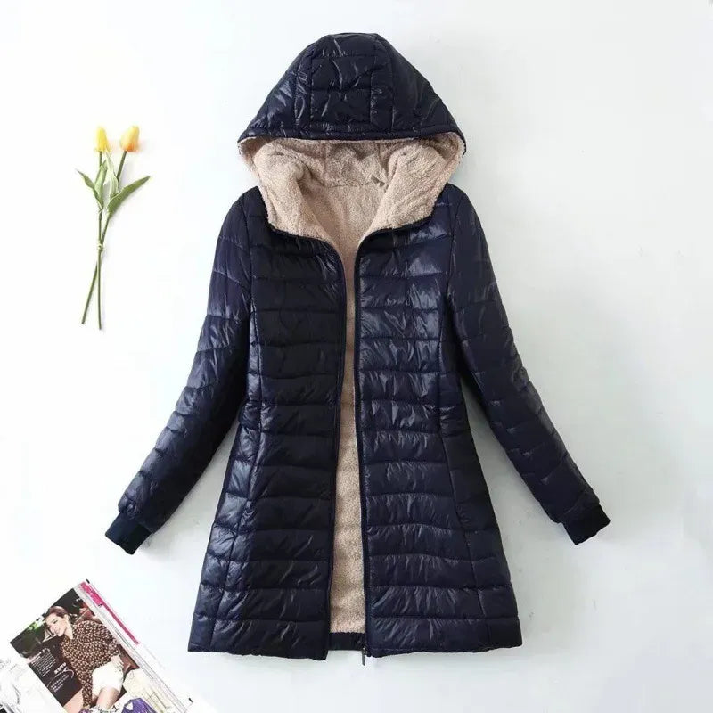 Women's Quilted Fleece Jacket with Hood Waterproof
