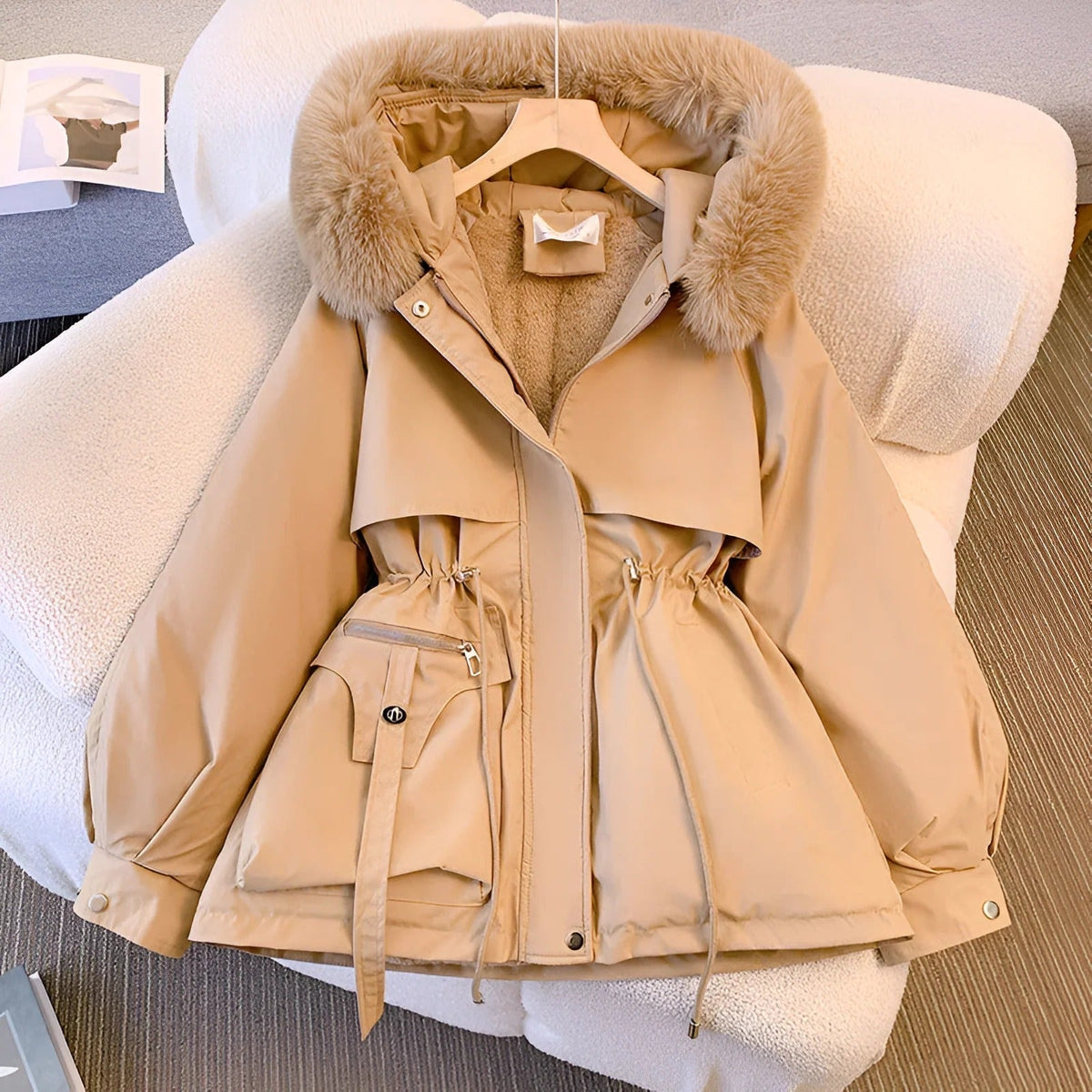 Ladies Winter Parka Coat with Faux Fur Hood