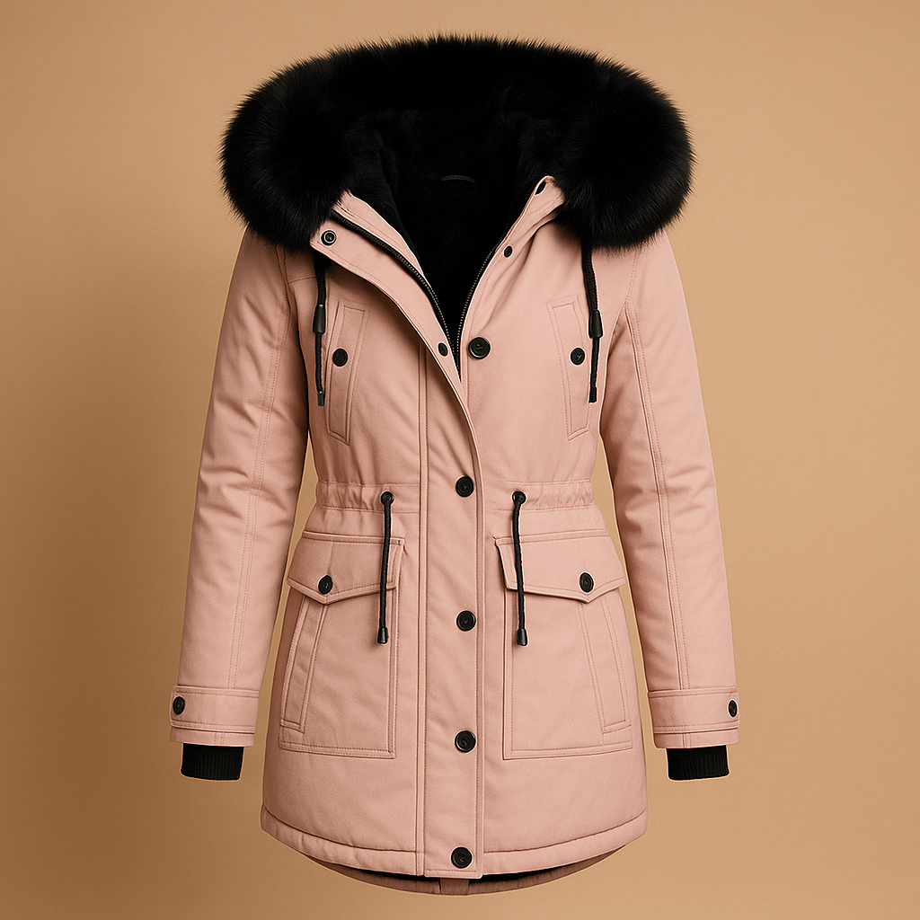 Long waterproof winter coat with fur hood for women | Isabella
