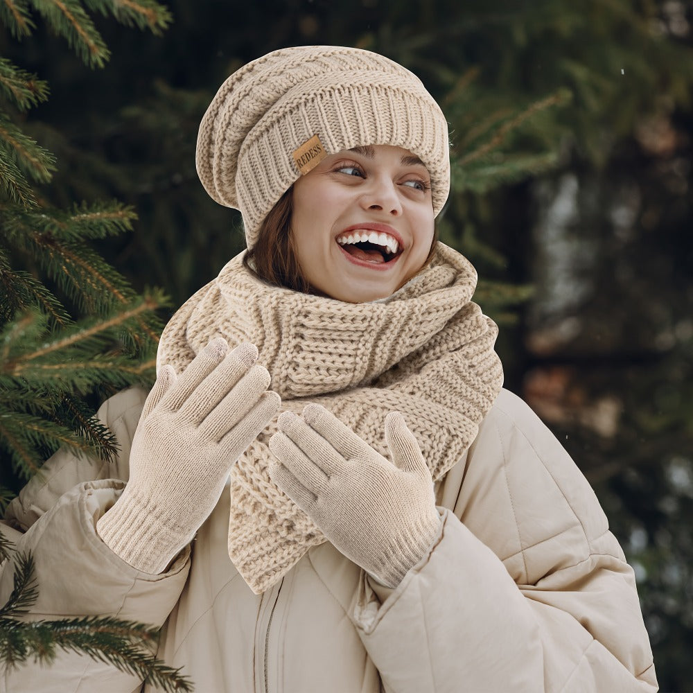 Scarf for Women – Winter Set 3-in-1 Women Hat Long Scarf Touchscreen Gloves Soft Warm Cold Weather Accessories
