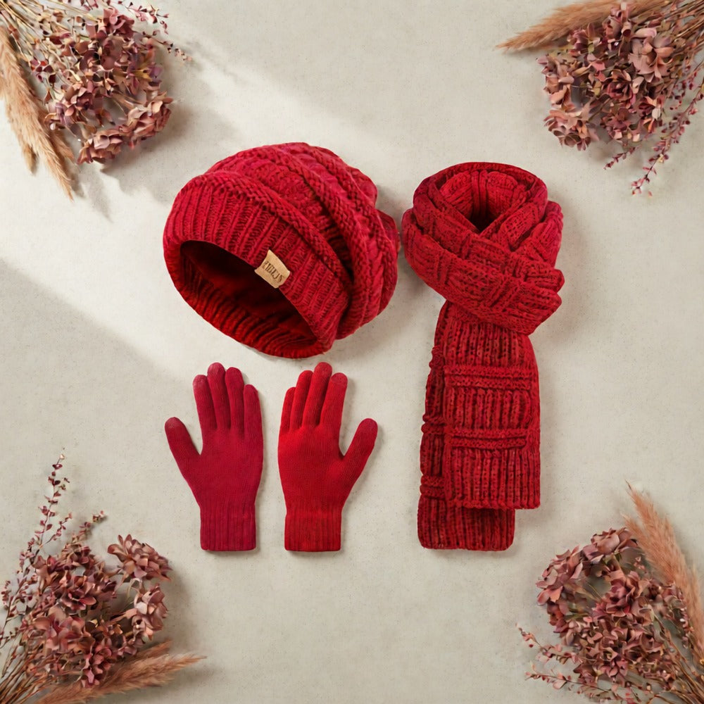 Scarf for Women – Winter Set 3-in-1 Women Hat Long Scarf Touchscreen Gloves Soft Warm Cold Weather Accessories