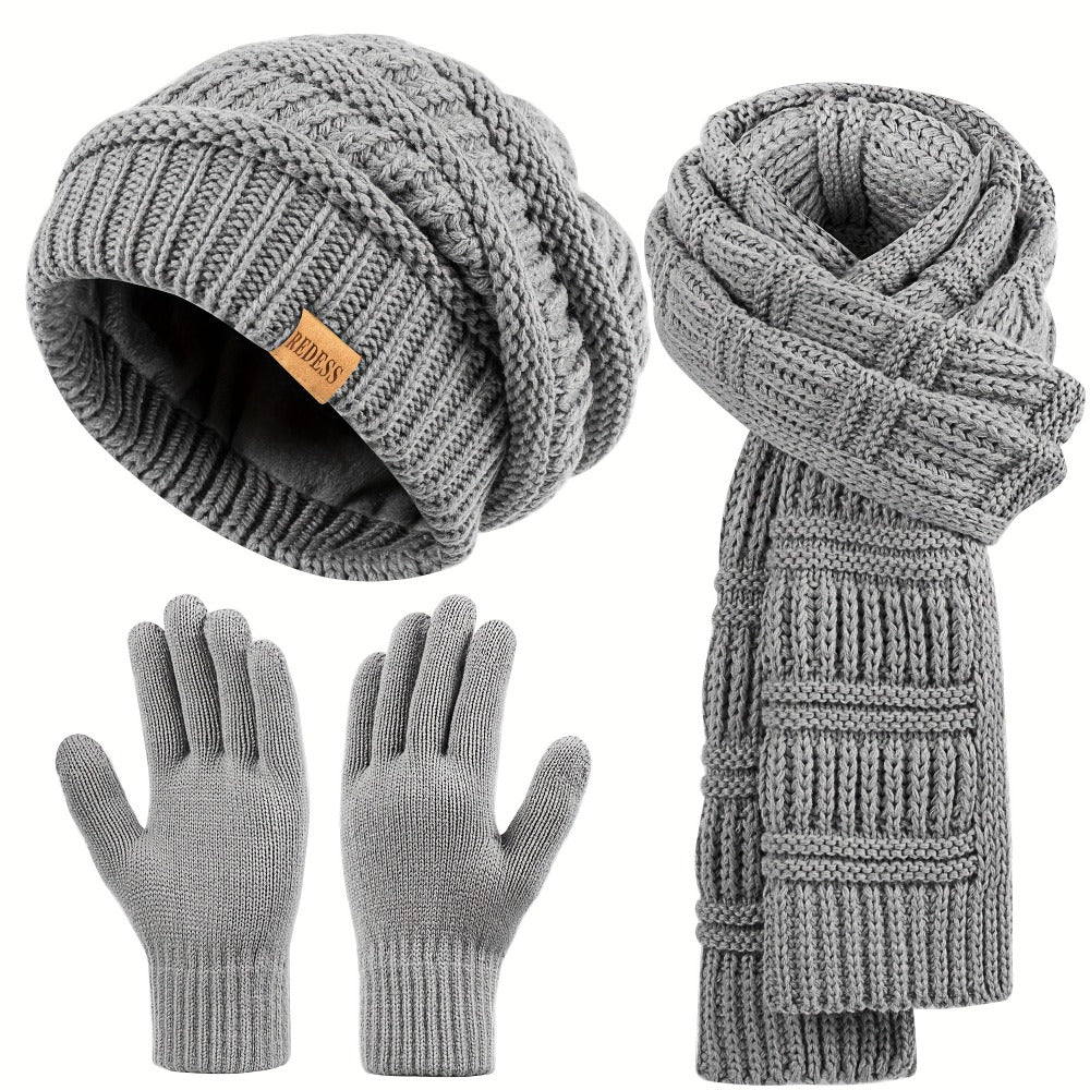 Scarf for Women – Winter Set 3-in-1 Women Hat Long Scarf Touchscreen Gloves Soft Warm Cold Weather Accessories