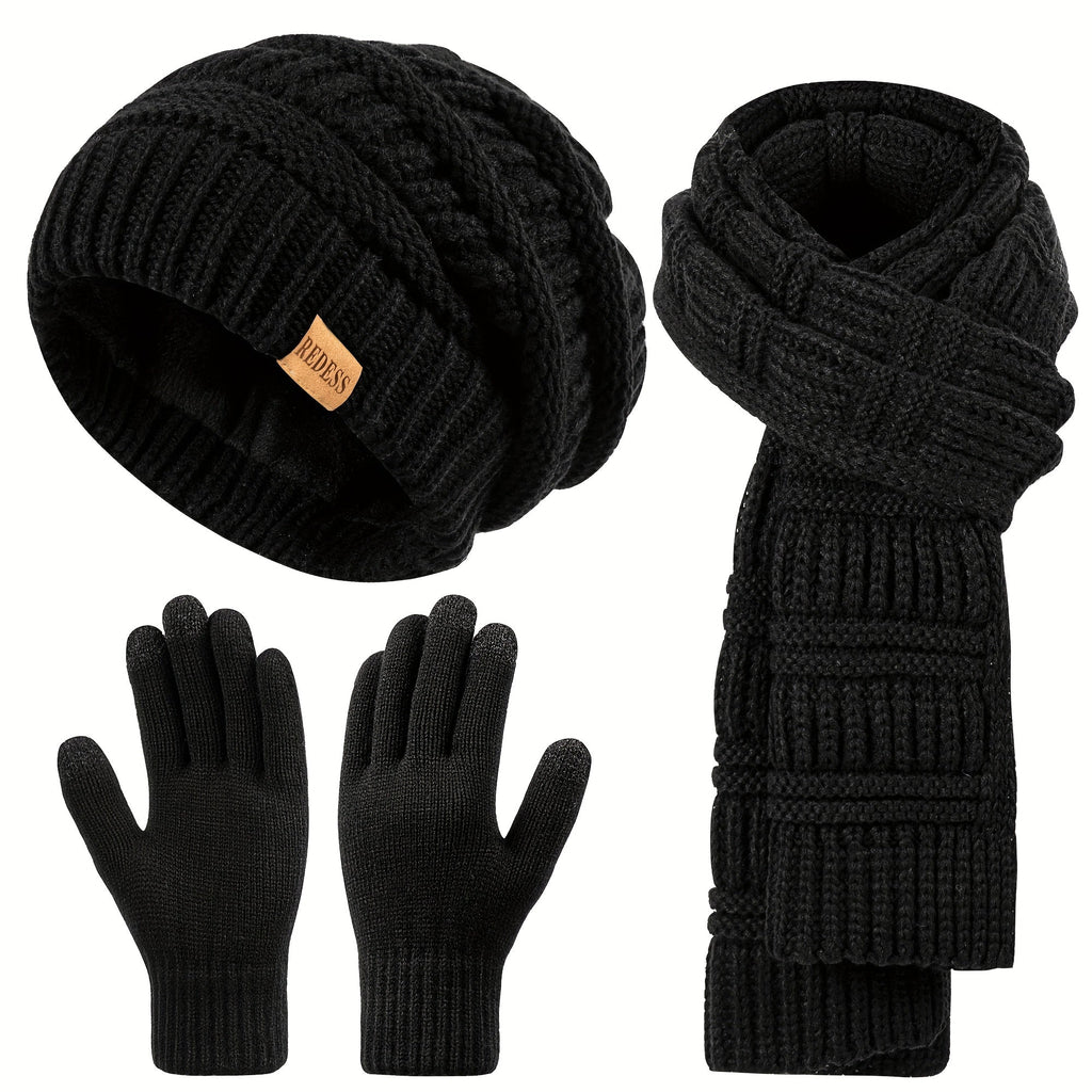 Scarf for Women – Winter Set 3-in-1 Women Hat Long Scarf Touchscreen Gloves Soft Warm Cold Weather Accessories