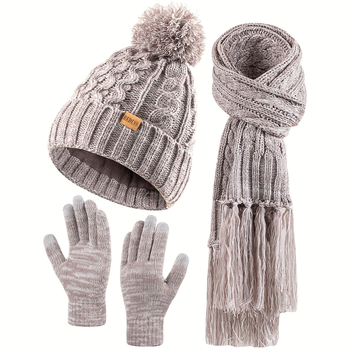 Winter Accessories Set – Winter Hat Scarf Gloves Set for Women 3 Piece Warm Suede Touch Coordinated Cold