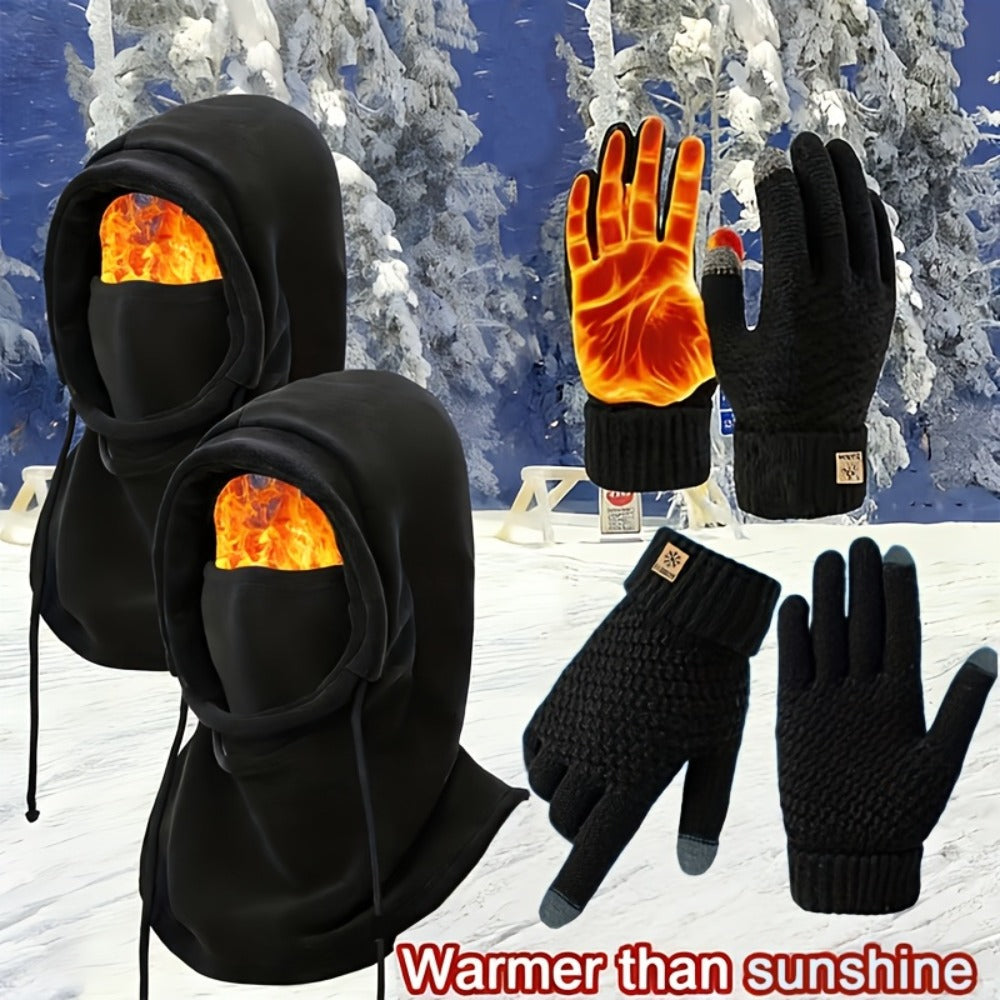 Winter Accessories Set – Men's Winter Hat & Gloves Set Warm Beanie Head Cover Neck Scarf Cold Weather