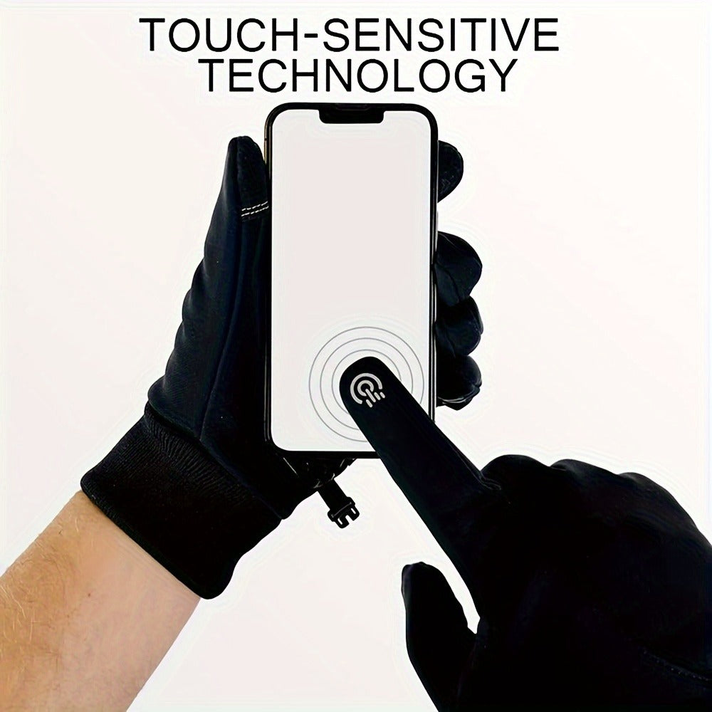 Black Winter Gloves with Touch-Panel Fingertip Graphics, Grip Palm and M, L or XL Size Options